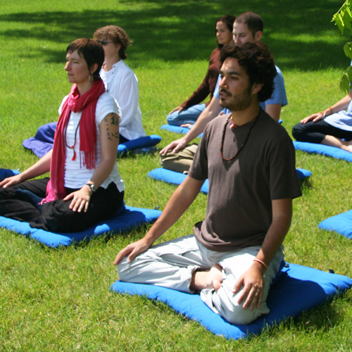 group meditating outdoors