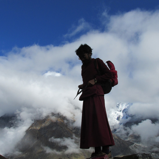 Mingyur Rinpoche hiking in the mountains. A true wandering yogi! Photo Lama Tashi.