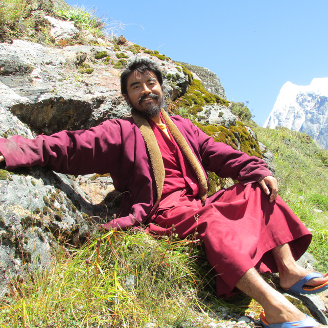 Mingyur Rinpoche in the mountains. January 2014. Photo Lama Tashi.